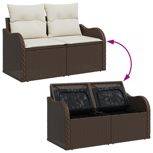 VidaXL Kerti Kanapé Szett tárolóval 6 pcs Barna és fehér Poli rattan