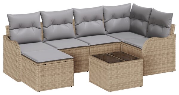 Kerti Kanapé Szett 7 db Beige és Világosszürke polirattan