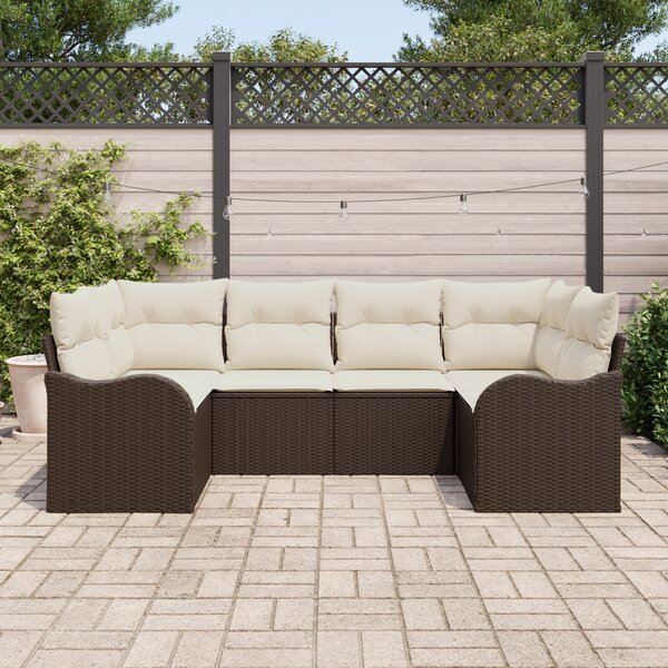 VidaXL Kerti Kanapé Szett tárolóval 6 pcs Barna és fehér Poli rattan