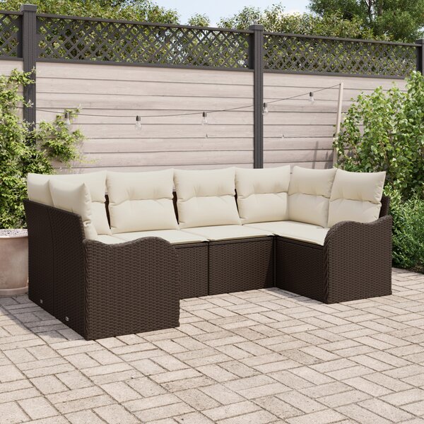 VidaXL Kerti Kanapé Szett tárolóval 6 pcs Barna és fehér Poli rattan