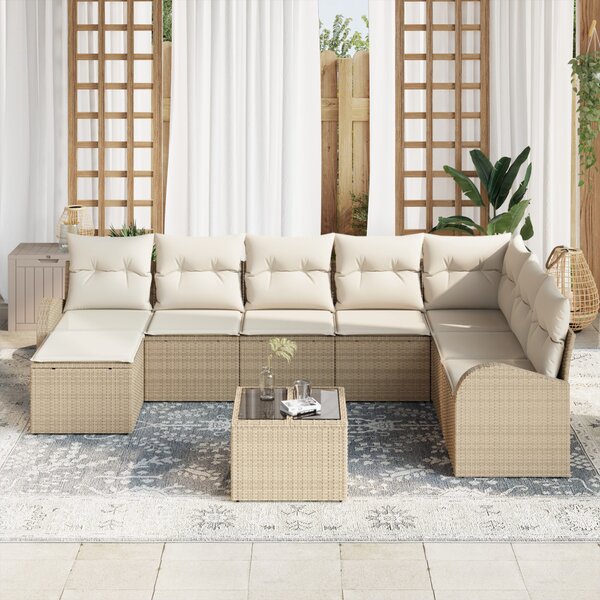 Kanapé Szett párnával tárolóval 9 pcs Beige és Fehér polirattan