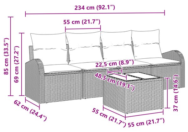 VidaXL Kerti Kanapé Szett tárolóval 5 pcs Beige és krém polirattan