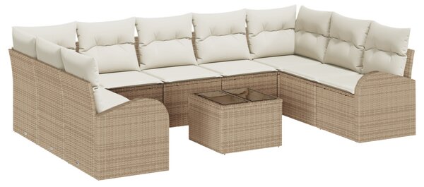 Kanapé Szett párnával 10 pcs Beige és Fehér polirattan
