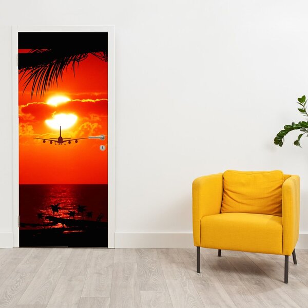 Fotótapéta ajtóra - Naplemente repülőgéppel (95x205cm)