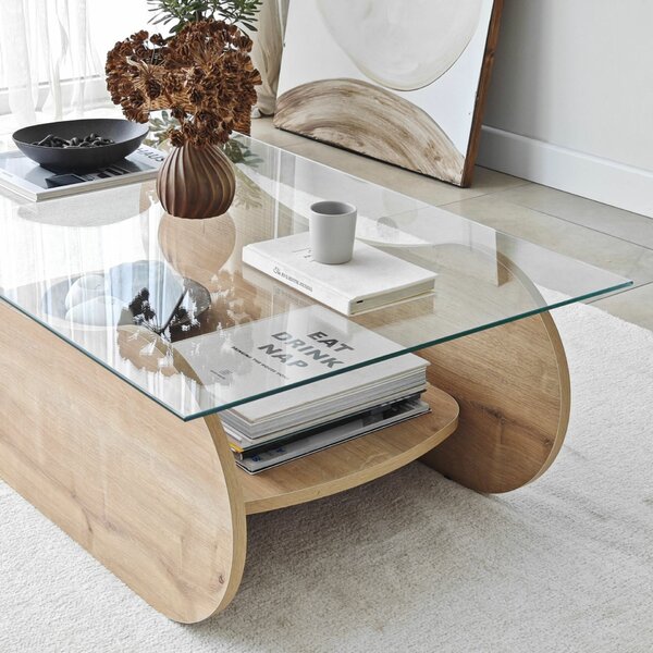 Hanah Home Sapphire Oak Transparent Brise dohányzóasztal - Sapphire Oak, átlátszó