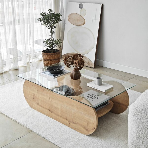 Hanah Home Sapphire Oak Transparent Brise dohányzóasztal - Sapphire Oak, átlátszó