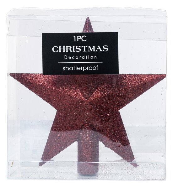 Bordó glitteres csúcsdísz csillag 19 cm