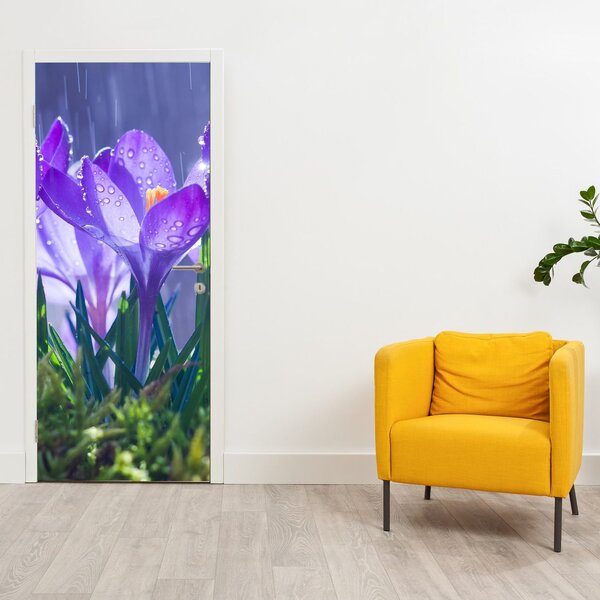 Fotótapéta ajtóra - Virágok az esőben (95x205cm)