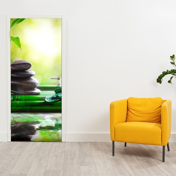 Fotótapéta ajtóra - Masszázs kövek és orchidea a vízen (95x205cm)