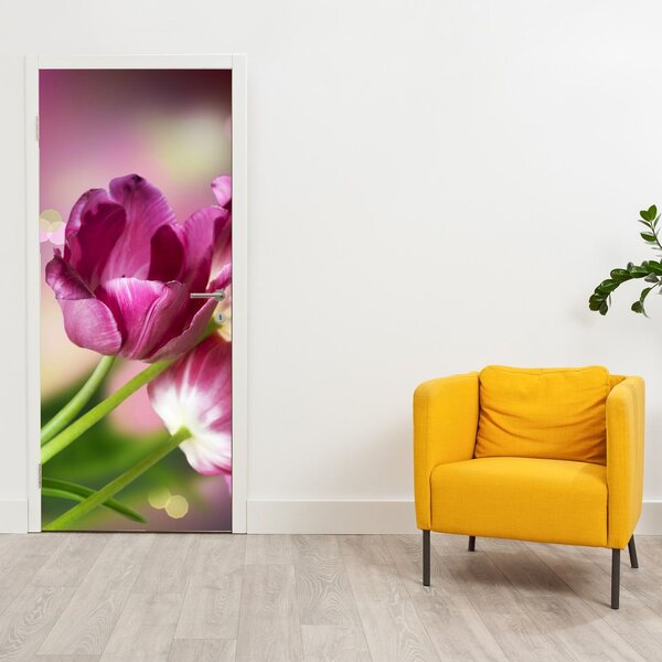 Fotótapéta ajtóra - Rózsaszín tulipán (95x205cm)