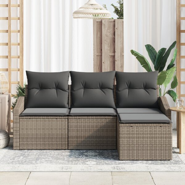 Kanapé Szett párnával tárolóval 4 pcs Szürke polirattan