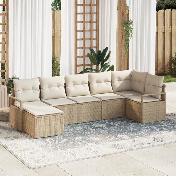 Kanapé Szett párnával tárolóval 7 pcs Beige és krém polirattan