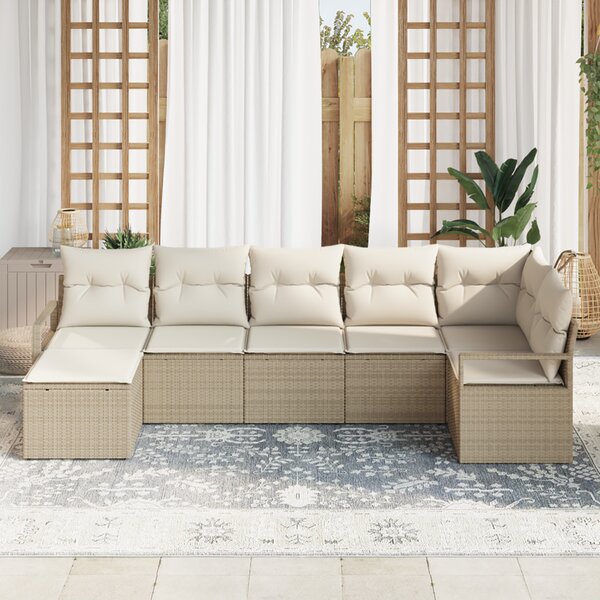 Kanapé Szett párnával tárolóval 7 pcs Beige és krém polirattan