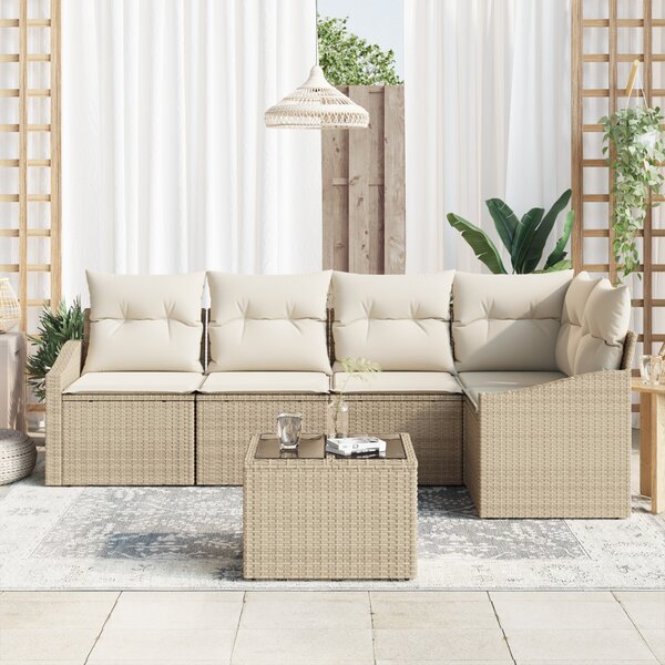 Kerti Kanapé Szett párnával 6 pcs Beige és krém polirattan