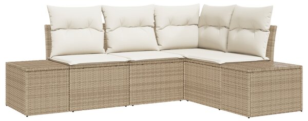 Kerti Kanapé Szett tárolóval 4 pcs Beige és krém polirattan