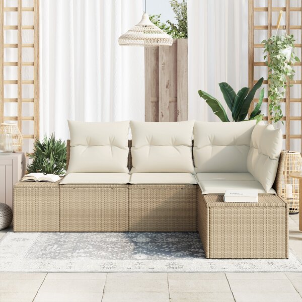 Kerti Kanapé Szett tárolóval 4 pcs Beige és krém polirattan