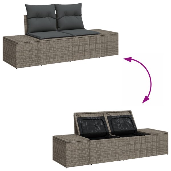 Kerti Kanapé Szett párnával tárolóval 10 pcs Szürke Poli rattan
