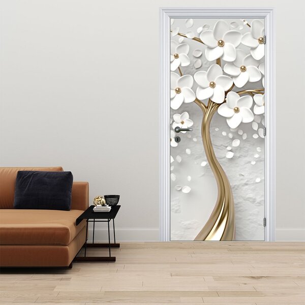 Fotótapéta ajtóra - Fehér fa virágokkal (95x205cm)