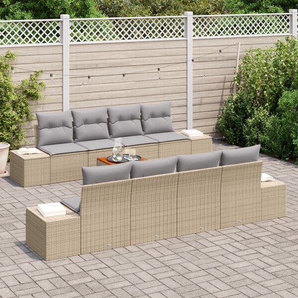Kerti Kanapé Szett 9 pcs Beige és Világosszürke polirattan