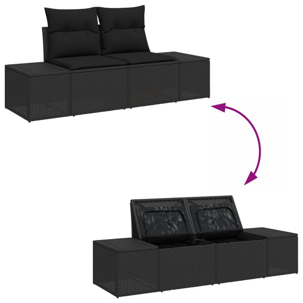 Kerti Kanapé Szett párnával tárolóval 6 pcs Fekete polirattan