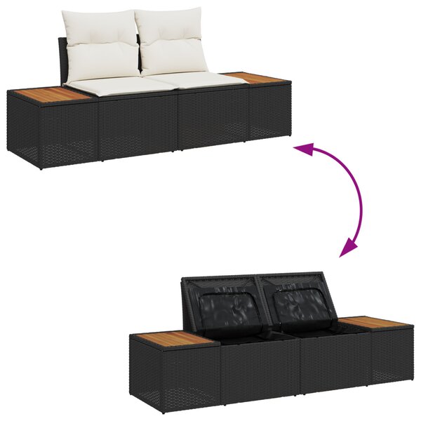 Kerti Kanapé Szett 6 pcs Fekete és krémszínű Poli rattan