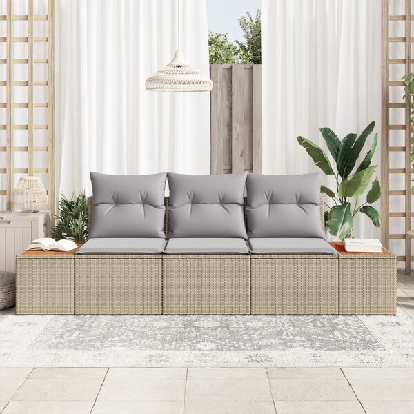 Kerti Kanapé Szett 3 pcs bézs és világosszürke Poli rattan