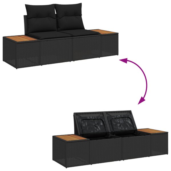 Kerti Kanapé Szett tárolóval 8 pcs Fekete Poli rattan
