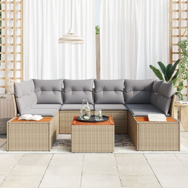 Kerti Kanapé Szett párnával tárolóval 6 pcs Bézs Poli rattan