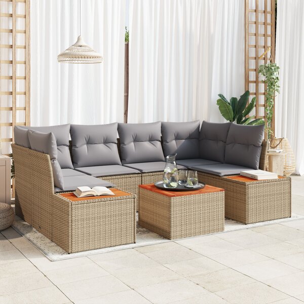 Kerti Kanapé Szett párnával tárolóval 6 pcs Bézs Poli rattan