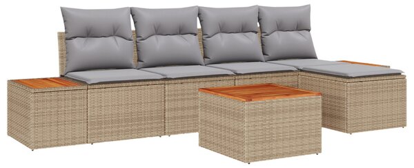 Kerti Kanapé Szett 6 pcs Beige és Világosszürke Polyrattan