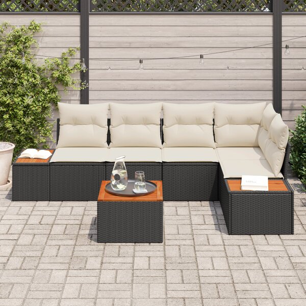 Kerti Kanapé Szett 6 pcs Fekete és krémszínű Poli rattan