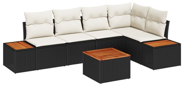 Kerti Kanapé Szett 6 pcs Fekete és krémszínű Poli rattan
