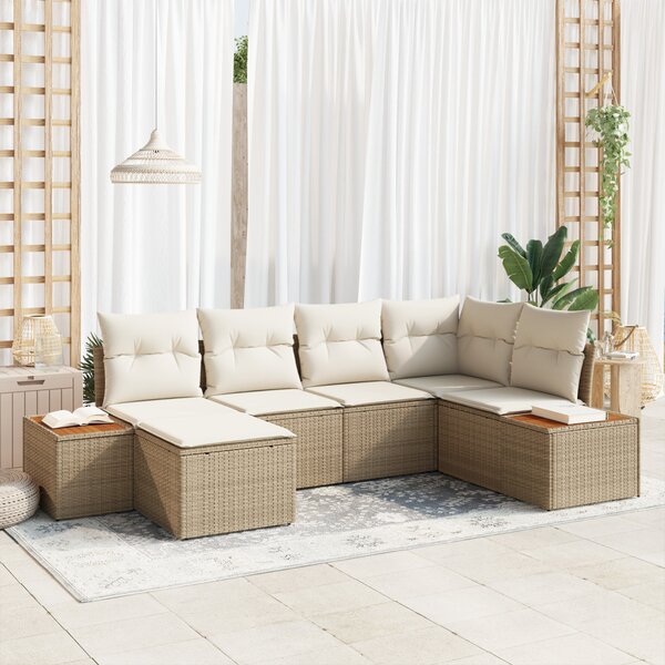 Kerti Kanapé Szett párnával 7 pcs Beige és krém Polyrattan