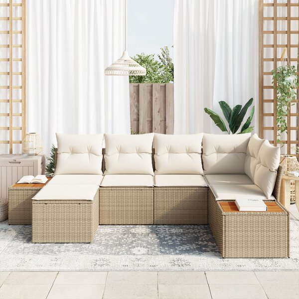 Kerti Kanapé Szett párnával 7 pcs Beige és krém Polyrattan