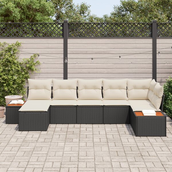 Kerti Kanapé Szett párnával 8 pcs Fekete és Krém Polyrattan