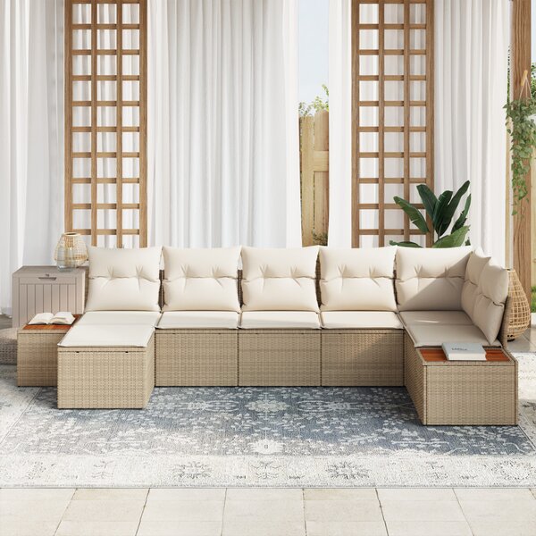Kerti Kanapé Szett párnával 8 pcs Beige és krém Polyrattan