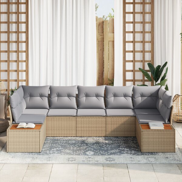 Kerti Kanapé Szett 7 pcs Beige és Világosszürke Polyrattan