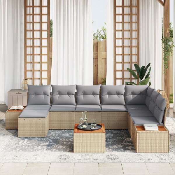 Kerti Kanapé Szett 9 pcs Beige és Világosszürke Polyrattan