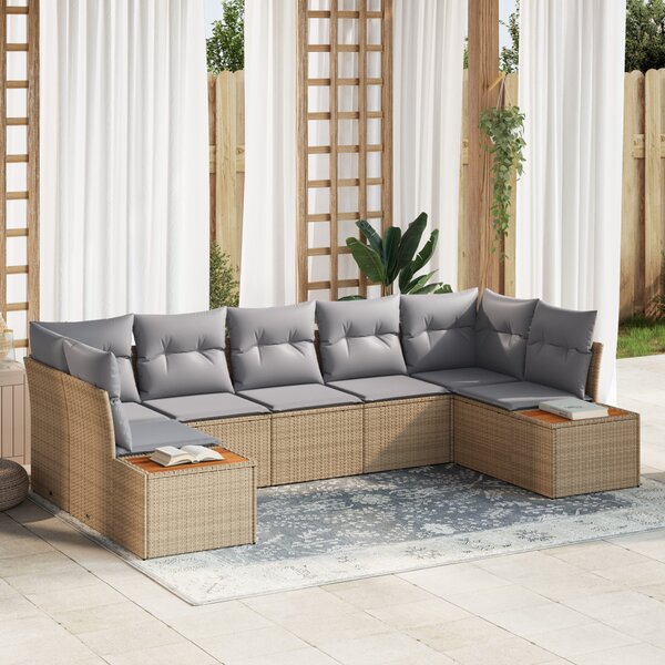 Kerti Kanapé Szett 7 pcs Beige és Világosszürke Polyrattan