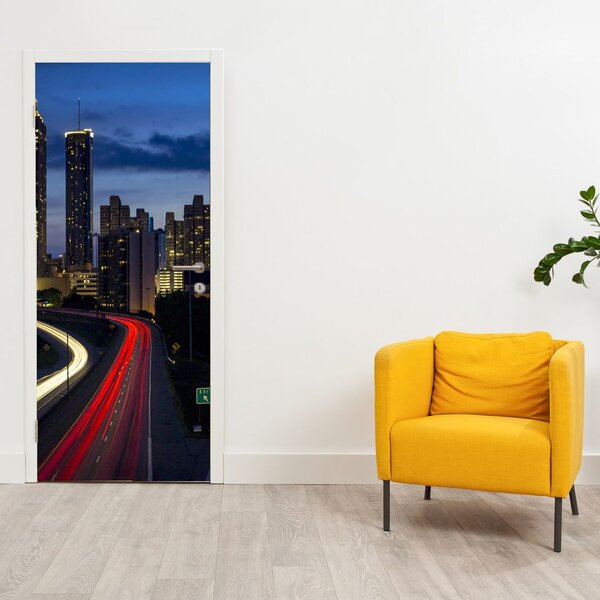 Fotótapéta ajtóra - Éjszakai város (95x205cm)