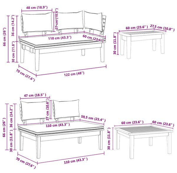 Kerti Kanapé Szett 4 pcs Barna és Szürke