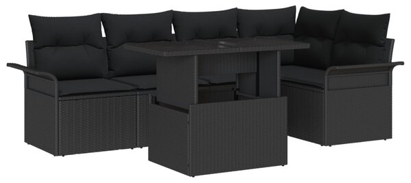 Kerti Kanapé Szett 6 db Fekete [Műanyag]: Poly Rattan