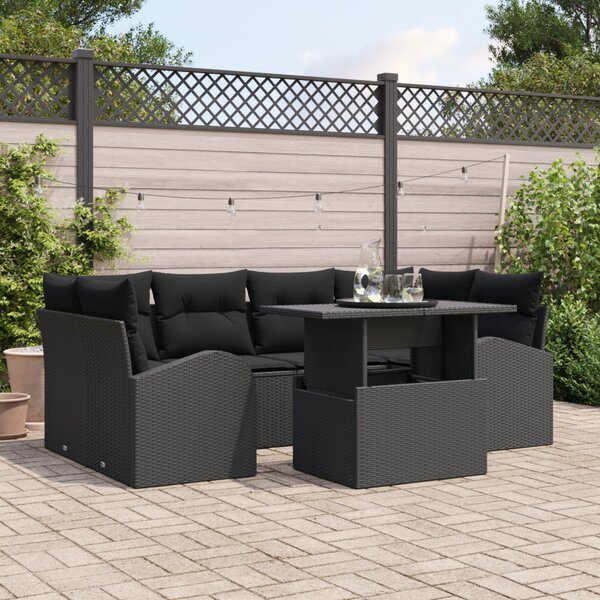 Kerti Kanapé Szett párnával tárolóval 7 pcs Fekete Poly Rattan