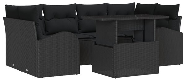 Kerti Kanapé Szett párnával tárolóval 7 pcs Fekete Poly Rattan