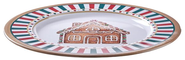 XMAS fém tányér Ø33cm , mézeskalács ház
