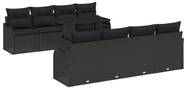 Kerti Kanapé Szett 9 db 8-Ülőhelyek száma Fekete Poly Rattan