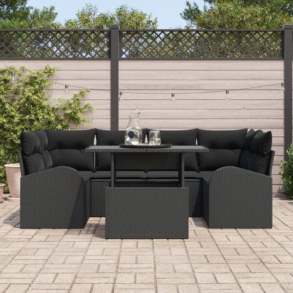 Kerti Kanapé Szett párnával tárolóval 7 pcs Fekete Poly Rattan