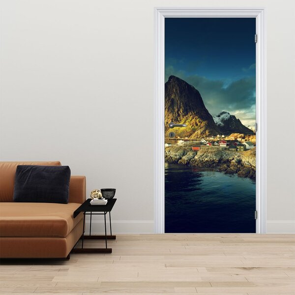 Fotótapéta ajtóra - Halászfalu Norvégiában (95x205cm)