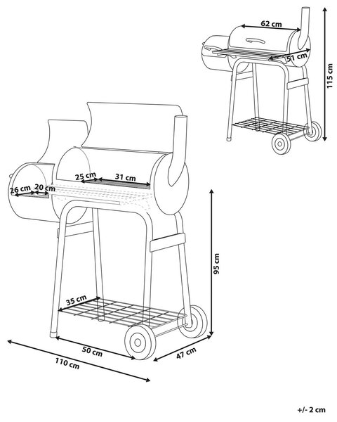 Faszén grill SATAH smokerrel Fém Fekete
