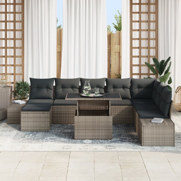 Kerti Kanapé Szett tárolóval 9 pcs Szürke Poli rattan